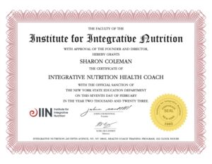 IIN certificate of Sharon Coleman